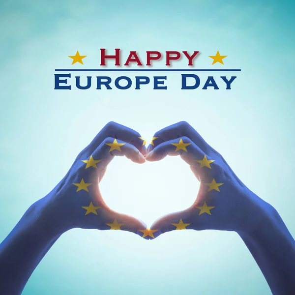 Bonne Journée Europe Avec Drapeau Union Européenne Sur Les Gens — Photo