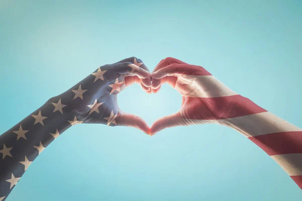 Estados Unidos América Eua Padrão Bandeira Americana Mãos Pessoas Forma — Fotografia de Stock