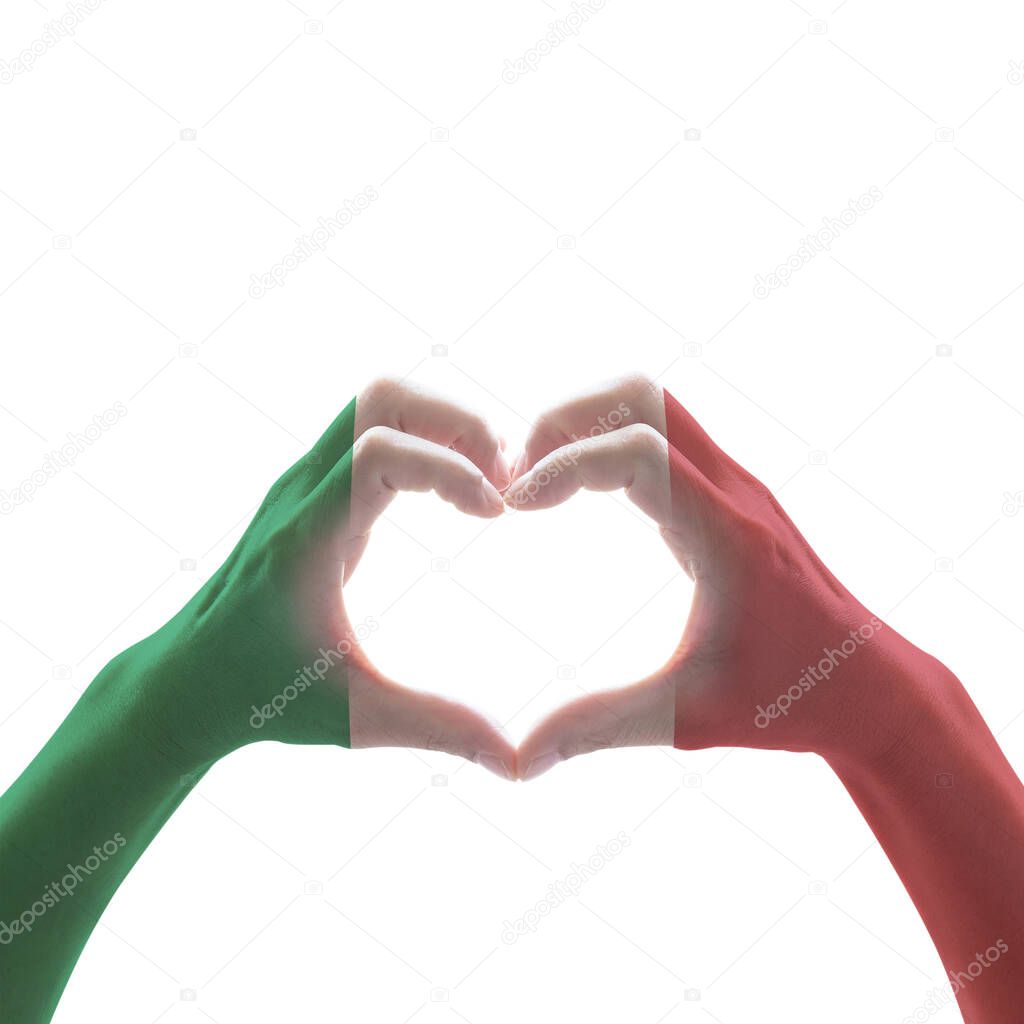 Italy National flag pattern  on hand heart shape on white background