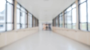 Tıbbi klinik laboratuarı, arka plan bulanık sağlık hastane hizmet merkezi, hastanın koğuşundaki bulanık bakış açısı, iç beyaz oda, laboratuvar koridoru, hemşire bakım için lobi geçidi.