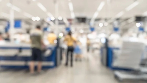 Fundo Borrão Supermercado Caixa Dentro Mercado Mercearia Com Cliente Comprador — Fotografia de Stock