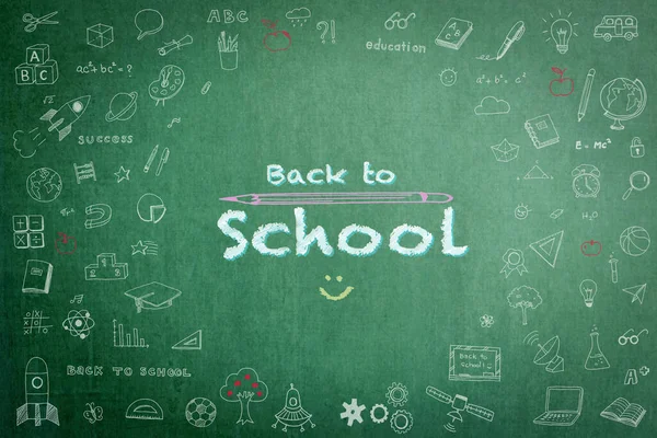 Terug Naar Schoolverkoop Advertentie School Leraar Groene Schoolbord Achtergrond Met — Stockfoto