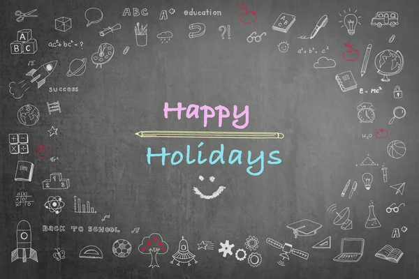 Szczęśliwy Świąteczny Kartka Życzeniami Dla Koncepcji Edukacji Czarnej Tablicy Nauczycielskiej — Zdjęcie stockowe