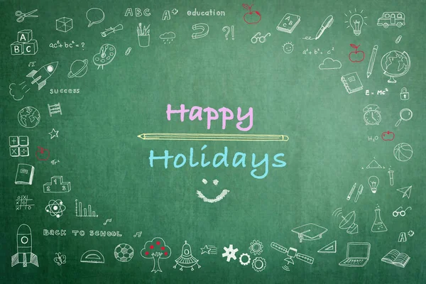 Boldog Ünnepeket Üdvözlő Kártya Oktatási Koncepció Iskolai Tanár Zöld Táblán — Stock Fotó