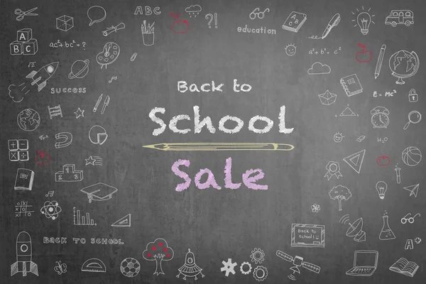 Back School Sale Advertisement Black Chalkboard Encircled Freehand Doodle — Stock Photo, Image