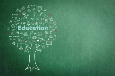 Bilgi ağacı ve eğitim kavramı karalamalı yeşil karatahta 