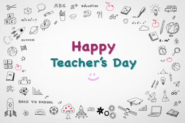 Beyaz suluboya kağıt üzerine karalama ile Mutlu Dünya Öğretmenler Günü konsepti 