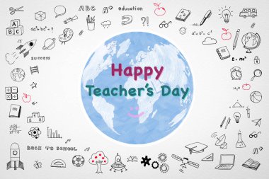 Beyaz suluboya kağıt üzerine karalama ile Mutlu Dünya Öğretmenler Günü konsepti