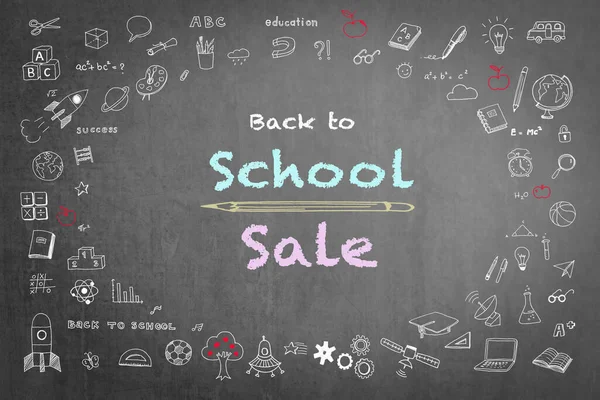 Back School Sale Advertisement Black Chalkboard Doodle — Stock Photo, Image