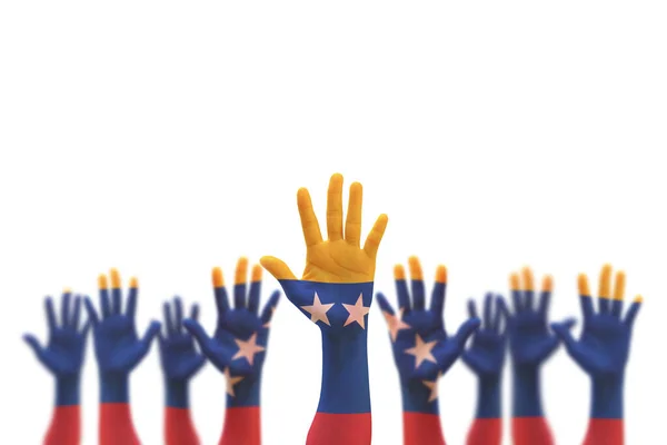 Drapeau Venezuela Sur Paume Des Mains Peuple Pour Voter Aider — Photo