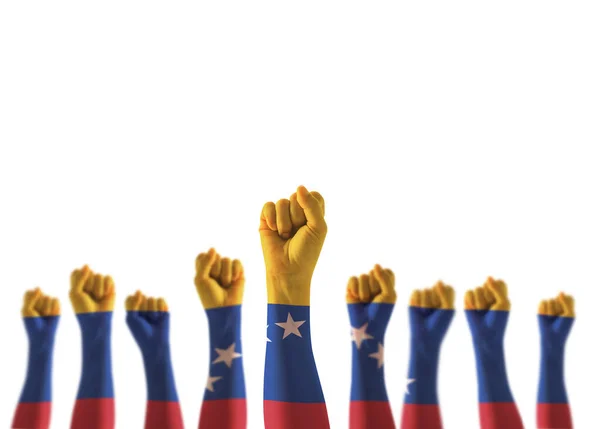Drapeau Venezuela Sur Les Mains Peuple Poing Isolé Avec Chemin — Photo