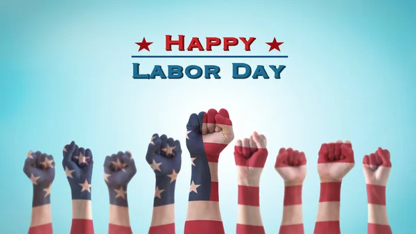 Labor day celebration concept with USA national flag on American people clenched fist hand for United States of America happy national holiday