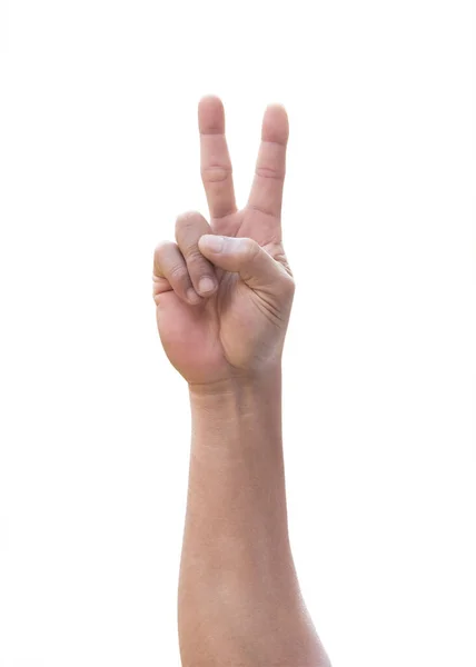 Victory Hand Man Shape Sign Two Fingers Gesture Raised Isolated — Stock Photo, Image