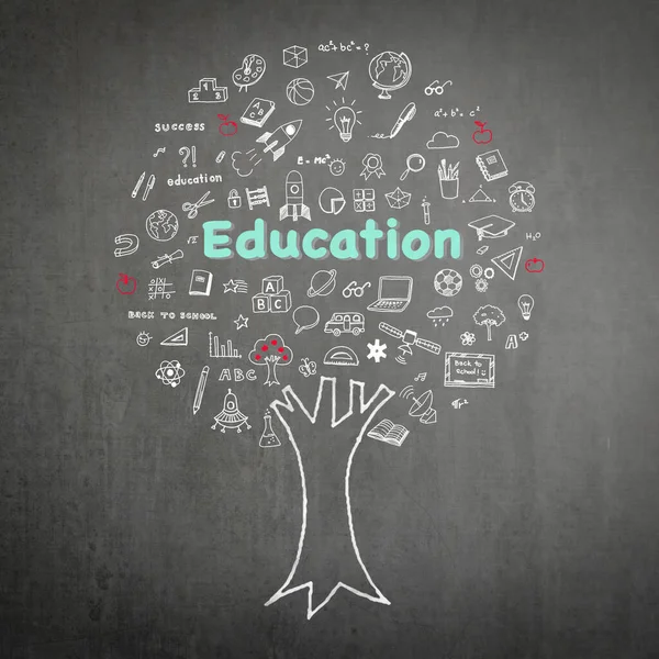 Tree Knowledge Education Concept Black Chalkboard Doodle — Stock Photo, Image