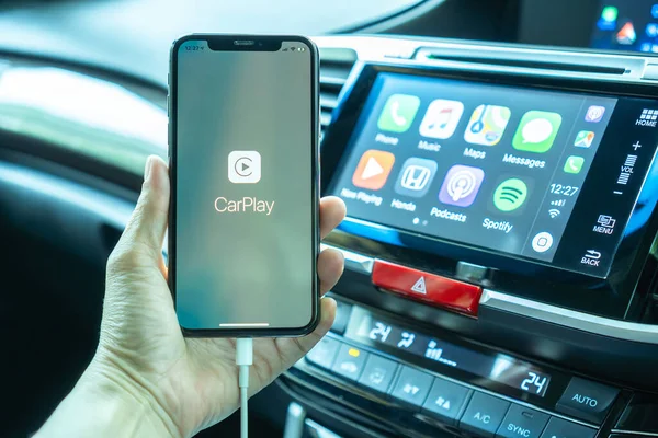 Bangkok Tajlandia Maja 2019 Aplikacja Apple Carplay Iphone Inteligentna Aplikacja — Zdjęcie stockowe