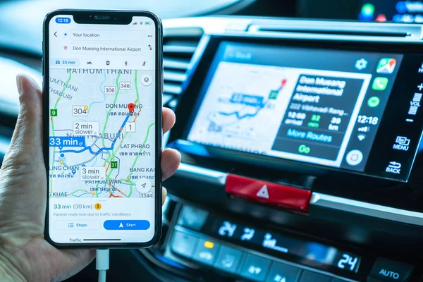 Bangkok Tajlandia Maja 2019 Mapa Google Aplikacji Apple Carplay Iphone — Zdjęcie stockowe