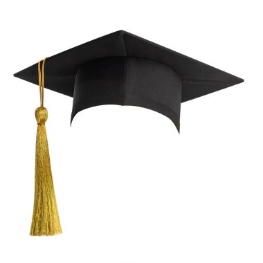 Mezuniyet şapkası, akademik başlık veya Mortarboard, beyaz arka planda izole edilmiş, eğitici fötr şapka tasarım modeli ve okul mezuniyet şapkası modelleme şablonu için kırpma yolu ile birlikte.