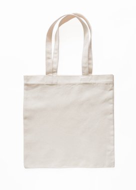 Tote bag kumaş kumaş kumaş kumaş eko alışveriş çuvalı boş şablon beyaz arkaplan izole (kırpma yolu)