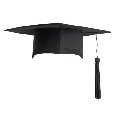 Mezuniyet şapkası, akademik başlık veya Mortarboard beyaz arka planda izole edilmiş, eğitim şapkası tasarımı modeli ve okul mezuniyet şapkası şablonu için kırpma yolu var.