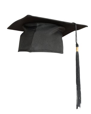 Mezuniyet şapkası, akademik başlık veya Mortarboard beyaz arka planda izole edilmiş, eğitim şapkası tasarımı modeli ve okul mezuniyet şapkası şablonu için kırpma yolu var.
