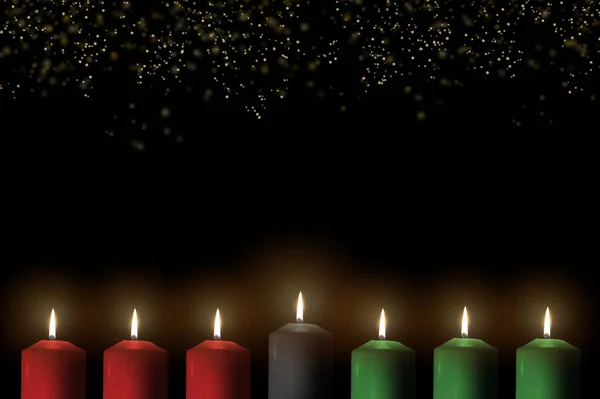 Fondo Vacaciones Kwanzaa Con Luz Vela Siete Palos Vela Negro — Foto de Stock