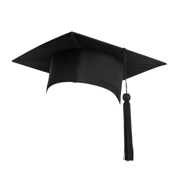 Sombrero Graduación Gorra Académica Mortarboard Negro Aislado Sobre Fondo Blanco — Foto de Stock