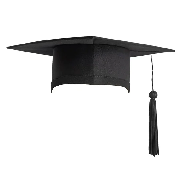 Afstudeerhoed Academische Cap Mortarboard Zwart Geïsoleerd Witte Achtergrond Met Knippad — Stockfoto