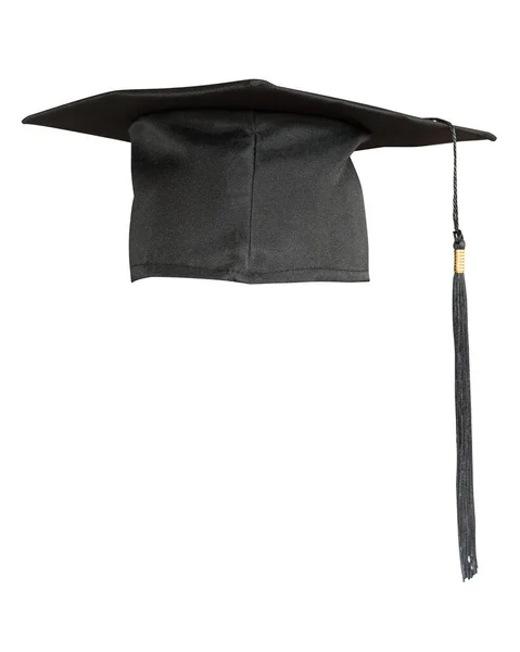 Cappello Laurea Tappo Accademico Mortarboard Nero Isolato Sfondo Bianco Con — Foto Stock