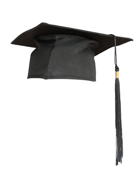 Chapéu Formatura Boné Acadêmico Mortarboard Preto Isolado Fundo Branco Com — Fotografia de Stock