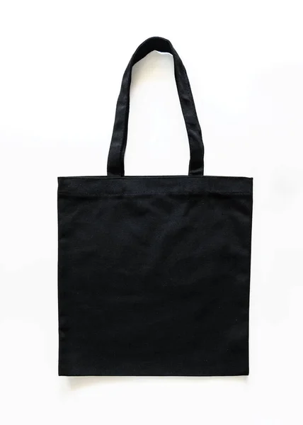 Black Canvas Tote Bag Mockup Fabric Cloth Texture Woman Shoulder — Stock Photo, Image