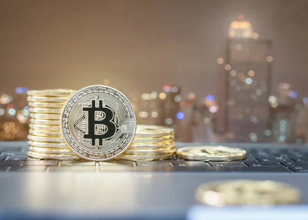 Bitcoin Kryptowährung Gold Stack Coins Virtueller Digitaler Währung Für Fintech — Stockfoto