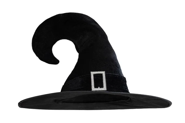 Halloween Μάγισσα Καπέλο Μαύρο Απομονωμένο Λευκό Φόντο Περικοπή Μονοπάτι Για — Φωτογραφία Αρχείου