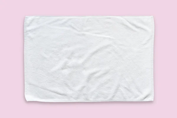 白色棉布毛巾模拟模板织物擦拭隔绝在粉刷粉底上 带有裁剪路径 平铺顶视图 — 图库照片