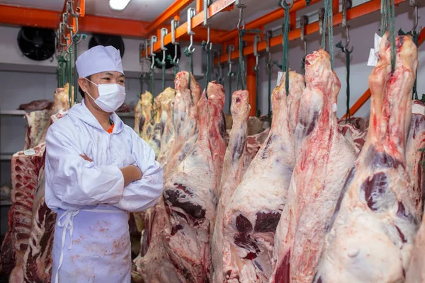 Carnicero Pie Carne Res Plantas Curado Carne Tailandia Carne Vacuno — Foto de Stock