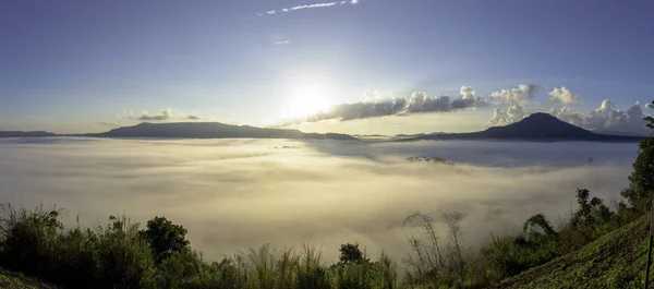 Vista Aérea Paisagem Panorama Nascer Sol Nevoeiro Nas Montanhas Khao — Fotografia de Stock