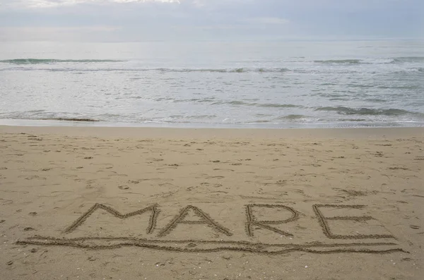 World Mare Sea Italian Hand Written Underlined Sand Water Small — Stock Photo, Image