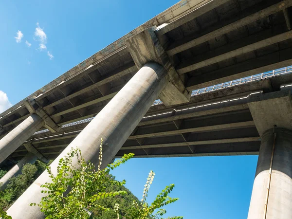 Puente Carretera Múltiple Con Columnas Hormigón Armado Vistas Desde Abajo — Foto de Stock