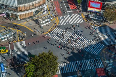 Shibuya Crossing üzerinde dünyanın en işlek geçiş lerinden biri görünümü