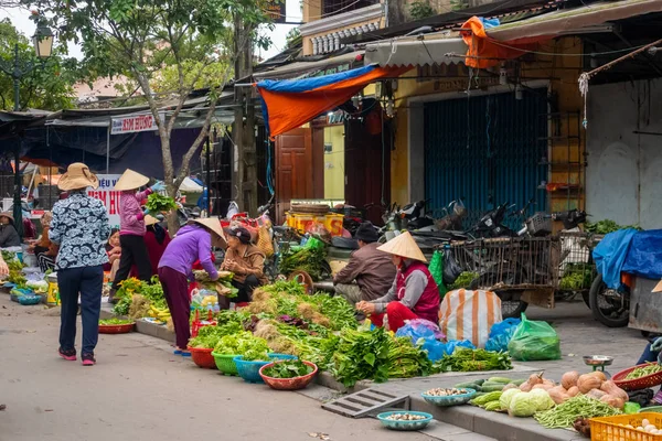 Szállítók Hoi Vietnam Zöldségpiaci Piacán — Stock Fotó