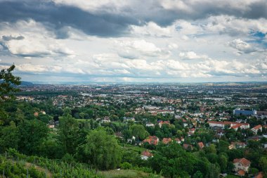 Bulutlu üzüm bağlarından Dresden şehir manzarası