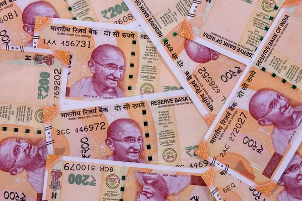 Nowa Waluta Indyjska 200 Rupii Tło Banknotów — Zdjęcie stockowe