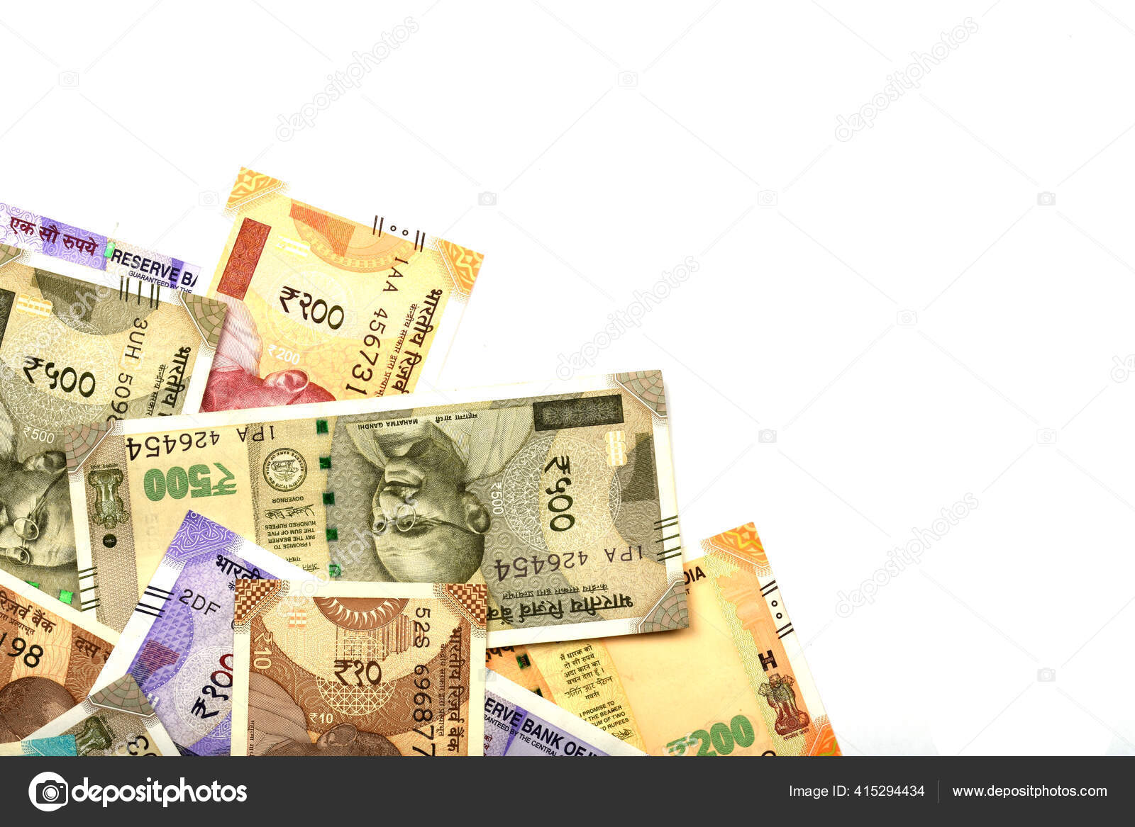 New Indian Money White Isolated Background Indian Currency Rupee ...