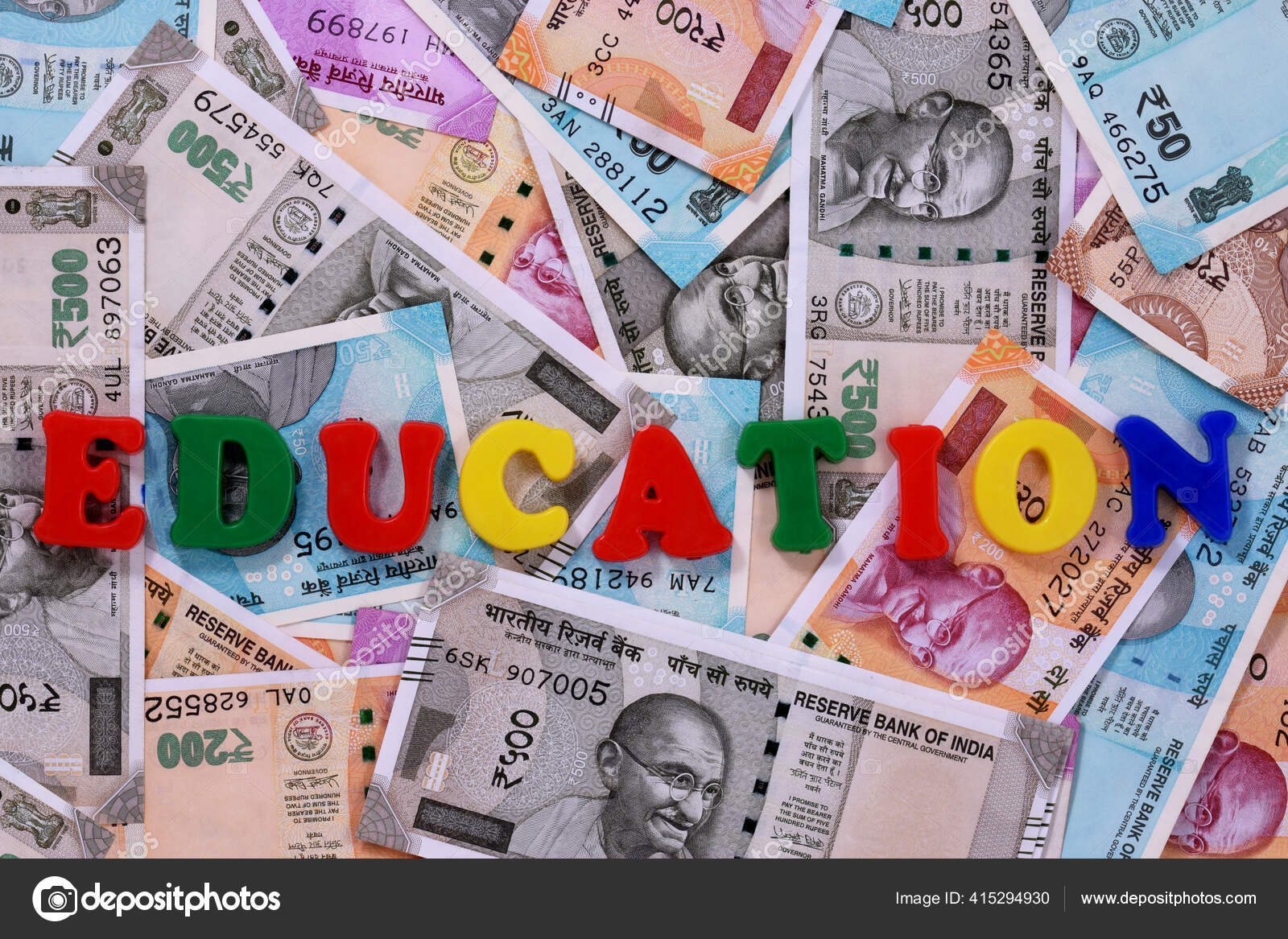 Education Concept Education Alphabet Money Background Indian Currency Rupee Indian Stock Photo Image By C Snssudio