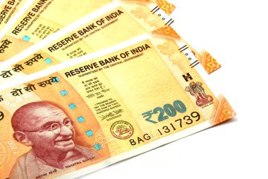 Beyaz izole edilmiş arka plan üzerine 200 rupilik yeni Hint parası, Hint parası, rupi, Hint parası.
