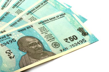 50 rupi 'lik yeni Hint parası, beyaz izole edilmiş arka plan, Hint parası, rupi, Hint parası.