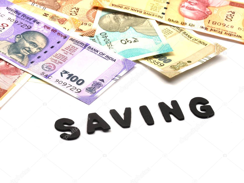 Saving Money Concept Saving Alphabet On Money Background Indian Currency Rupee Indian Rupee Indian Money Business Finance Investment Saving And Corruption Concept Image Larastock