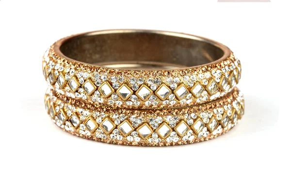 Indisk Bangles Armband Med Diamanter Vit Bakgrund Indiska Traditionella Smycken — Stockfoto