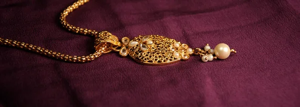 Gold and pearl pendant with chain, Indian Traditional jewelry