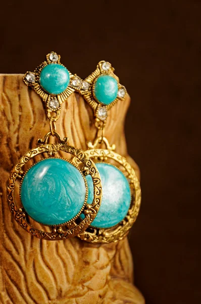 Handmade indian  turquoise gold earrings, Indian Traditional jewelry