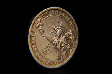  Siyah üzerine izole edilmiş altın bir dolar.